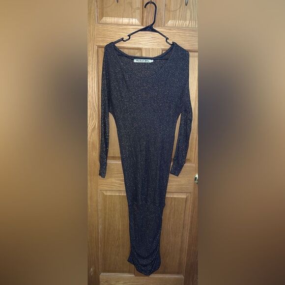 Michael Stars Womens Size Small Black & Gold Metallic Ruched Sides Bodycon Dress - Picture 1 of 4